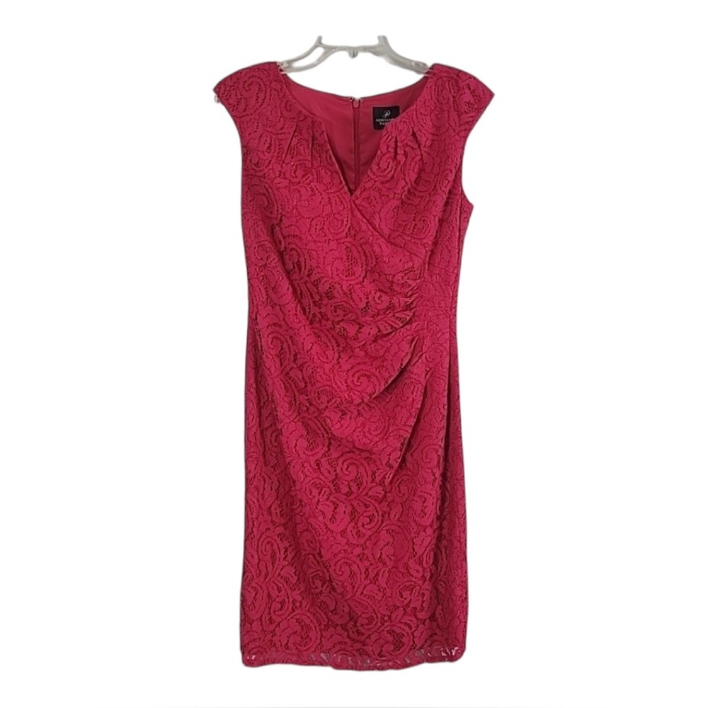 Adrianna Papell Fuchsia Lace V-neck Cap Sleeve Desk